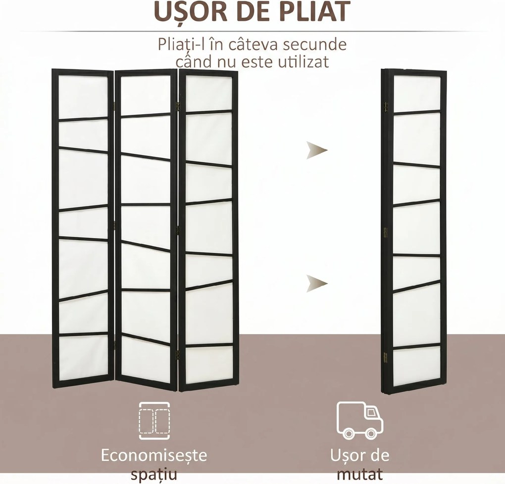HOMCOM  Separator de camera cu 3 panouri, ecrane de confidentialitate pliabile portabile din lemn de interior | Aosom Romania