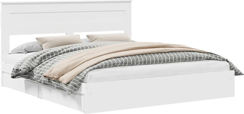 vidaXL Pat cu storage cu headboard Alb 200 x 200 cm Lemn compozit