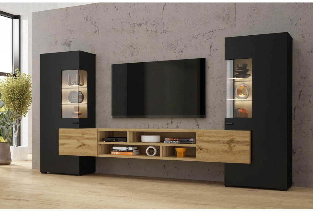 Mobilier living Cobie Typ 10 (Negru + Stejar wotan). 1108342