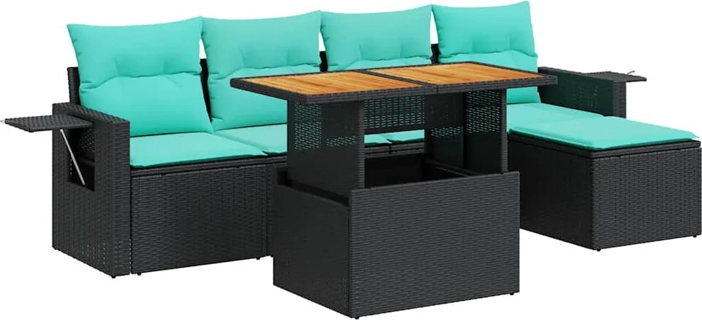 vidaXL Set mobilier de grădină cu perne, 6 piese, negru, poliratan