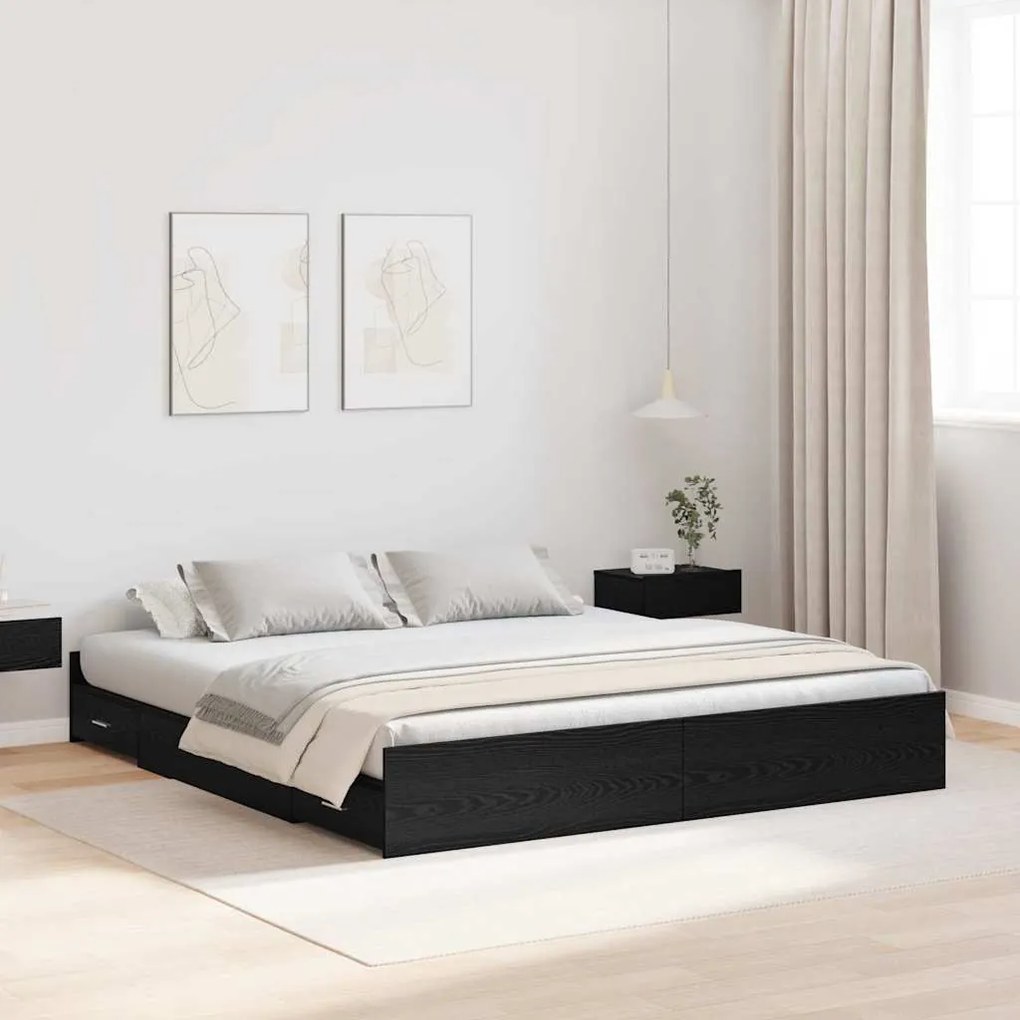 vidaXL Cadru de pat cu depozitare cu sertar Stejar negru 200 x 200 cm