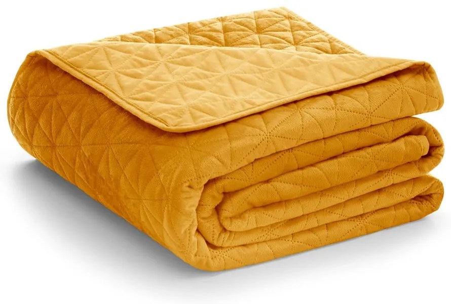 Cuvertură galbenă matlasată din catifea 220x240 cm Laila – Restilo