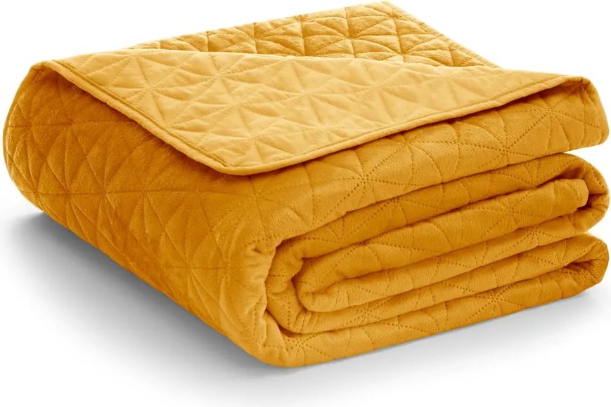Cuvertură galbenă matlasată din catifea 240x260 cm Laila – Restilo