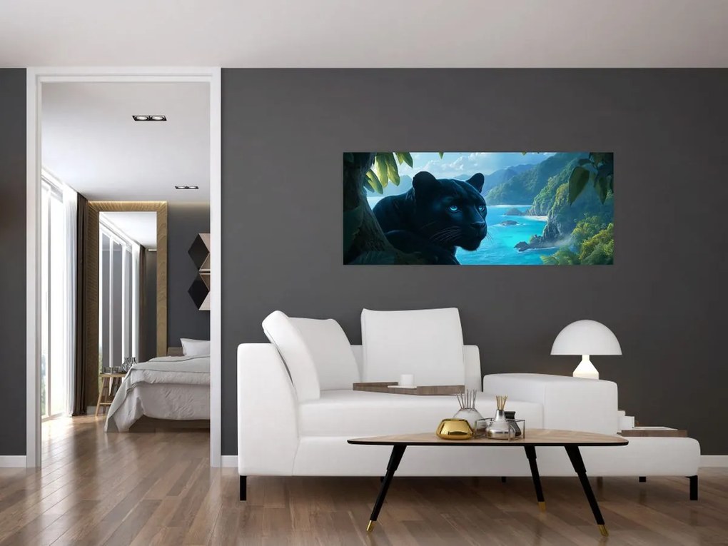 Tablou - Pantera neagră în junglă (120x50 cm)