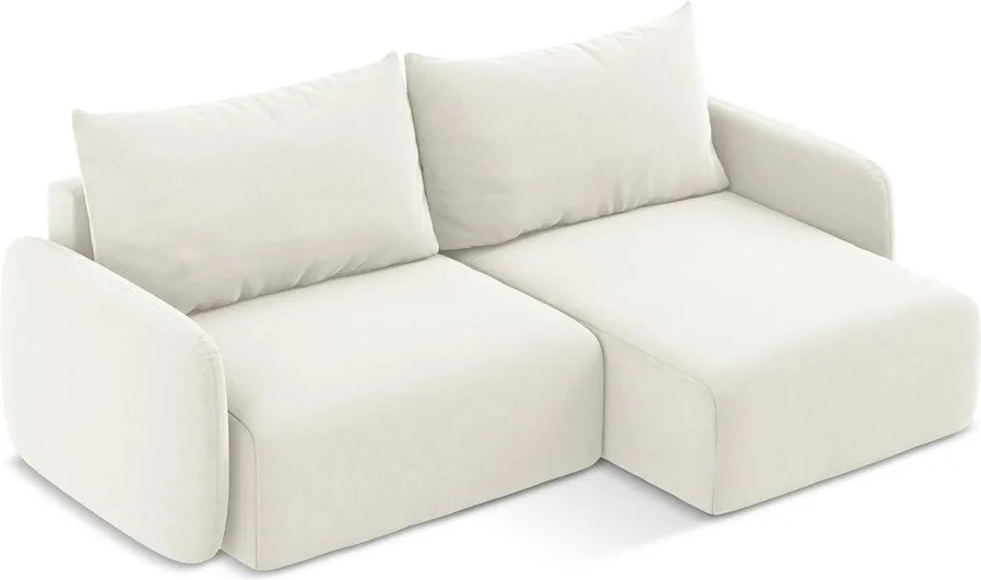 Colțar crem extensibil/cu spațiu de depozitare cu tapițerie din catifea (cu colț pe partea dreaptă/cu șezlong) Kalena – Makamii