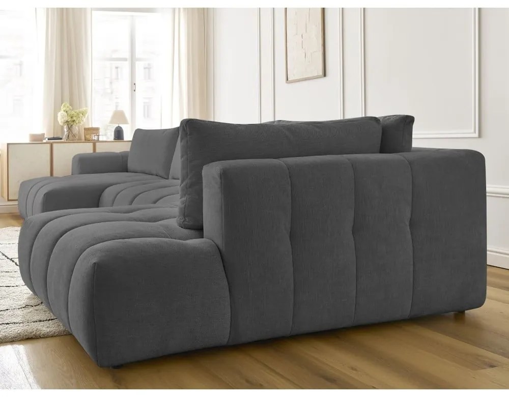 Colțar gri închis extensibil/cu spațiu de depozitare (cu colț pe partea dreaptă/în formă de "U") Fuji – Bobochic Paris