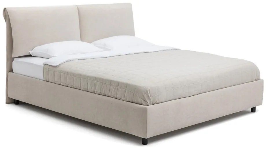 Pat matrimonial bej tapițat cu spațiu de depozitare cu somieră 160x200 cm Myra Pillow – Bonami Selection