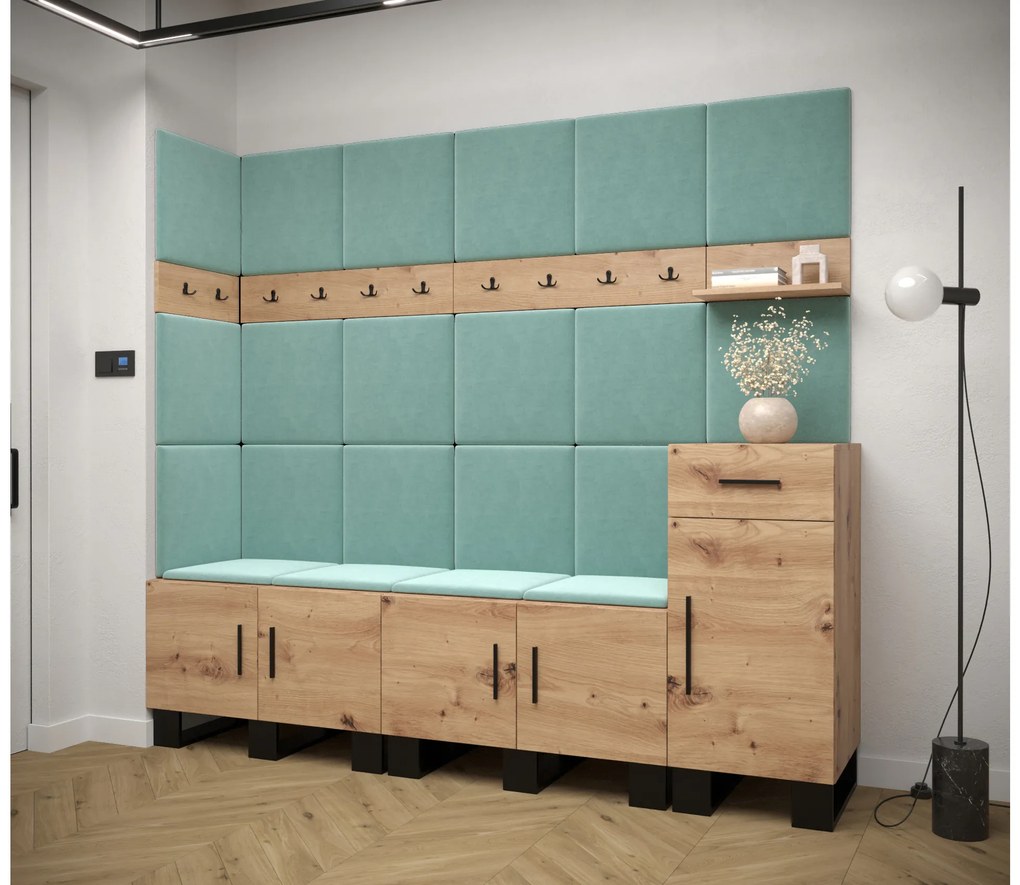 Set mobilier pentru hol Amanda 9 (Stejar artisan + verde). 1085931
