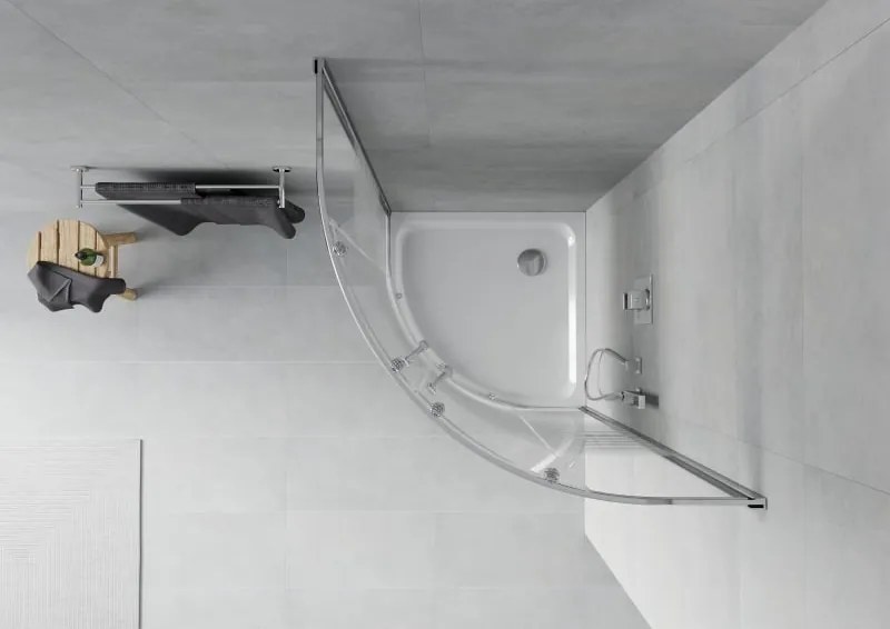 Mexen Rio cabina de duș semirotundă 90 x 90 cm, dungi albe, crom + cadă Flat, alb - 863-090-090-01-20-4110