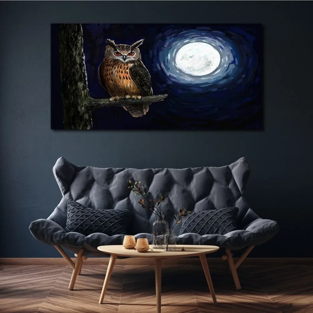 Tablou canvas ramură de copac bufniță noapte lună