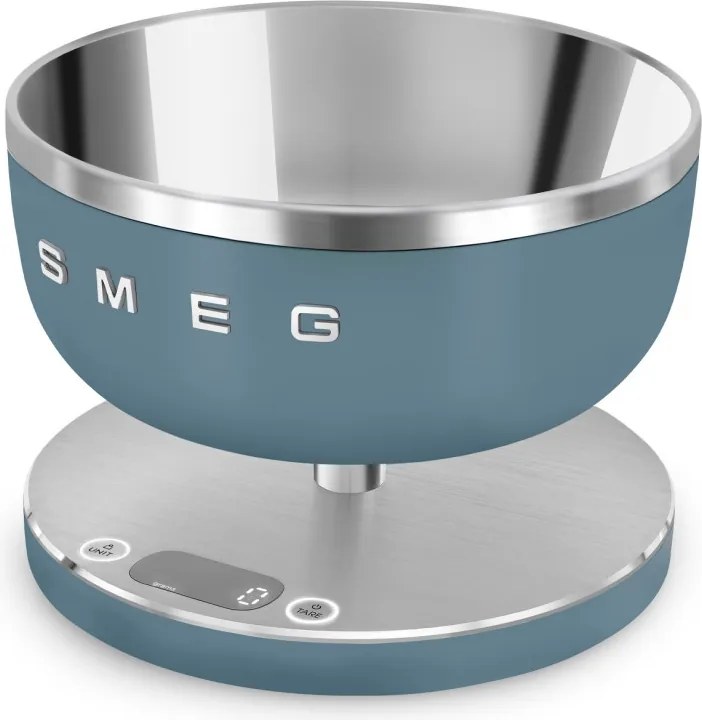 Cantar de bucatarie Smeg Collezione KSC01SBMWW, Pana la 5 kg/5 l, Functie TARA, Afisaj LED, Baza antiderapanta, Baterie reincarcabila, Albastru cenusiu