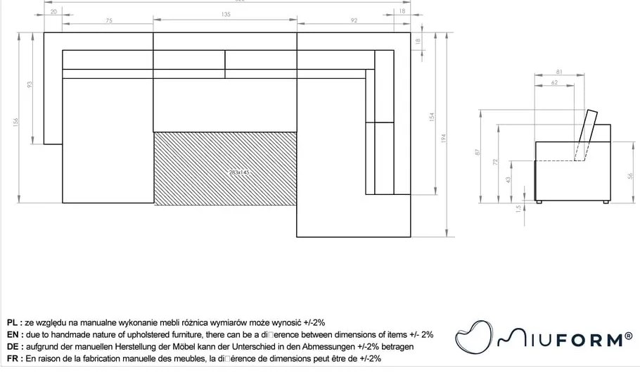 Colțar gri antracit extensibil cu tapițerie din catifea reiată (cu colț pe partea dreaptă/în formă de "U") Brave Dave – Miuform