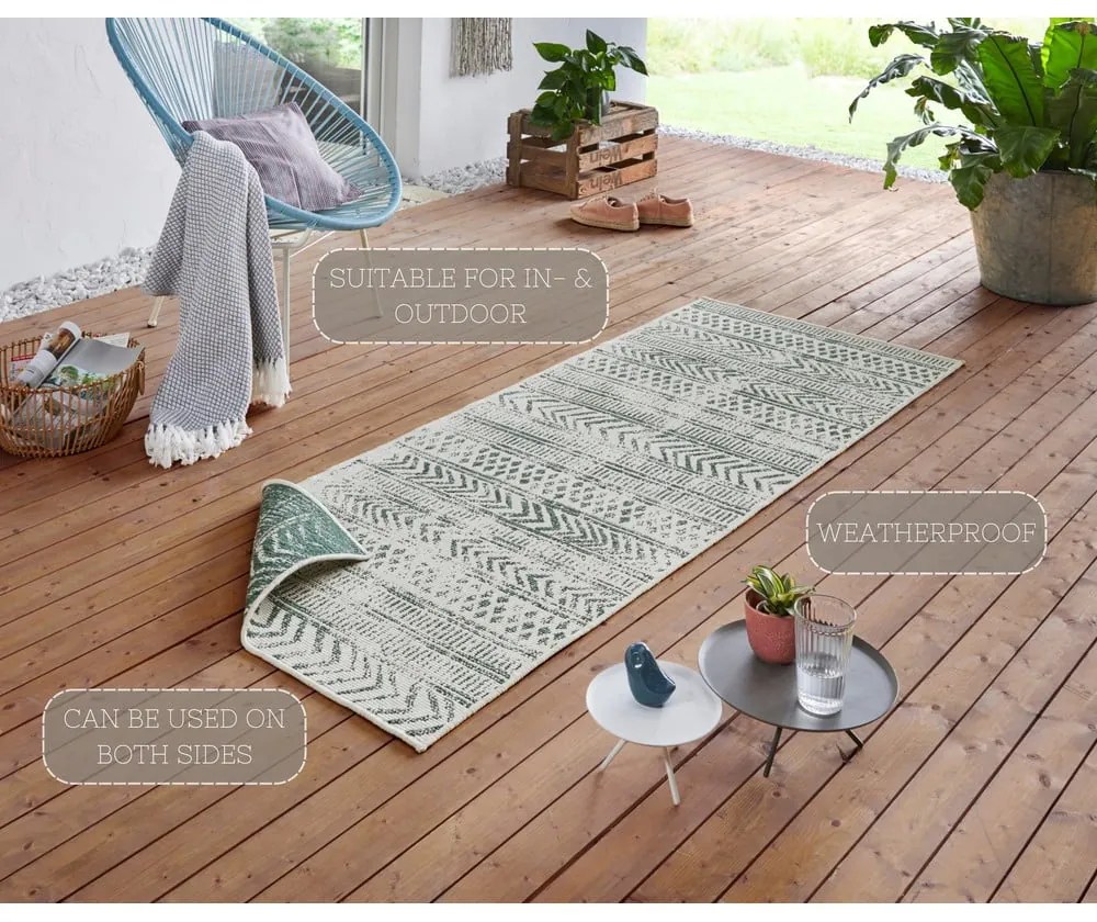 Covor adecvat pentru exterior NORTHRUGS Biri, 80 x 350 cm, verde-crem