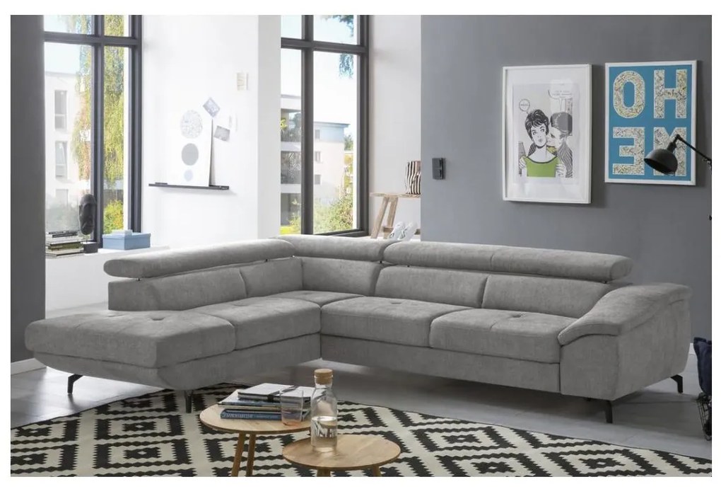 Canapea colțar extensibilă cu spațiu depozitare BRESCIA stânga gri