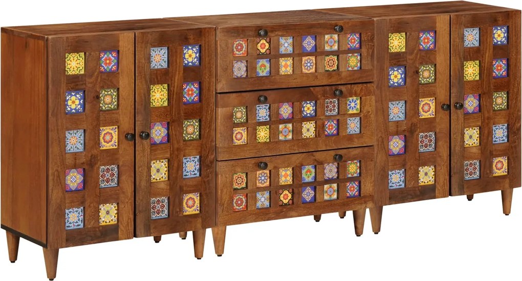 vidaXL Bufet 3 pcs castan Lemn de mango solid