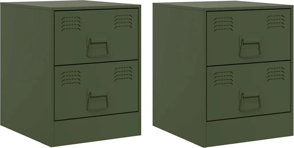 vidaXL Noptiere, 2 buc., verde, 34,5x39x44 cm, oțel