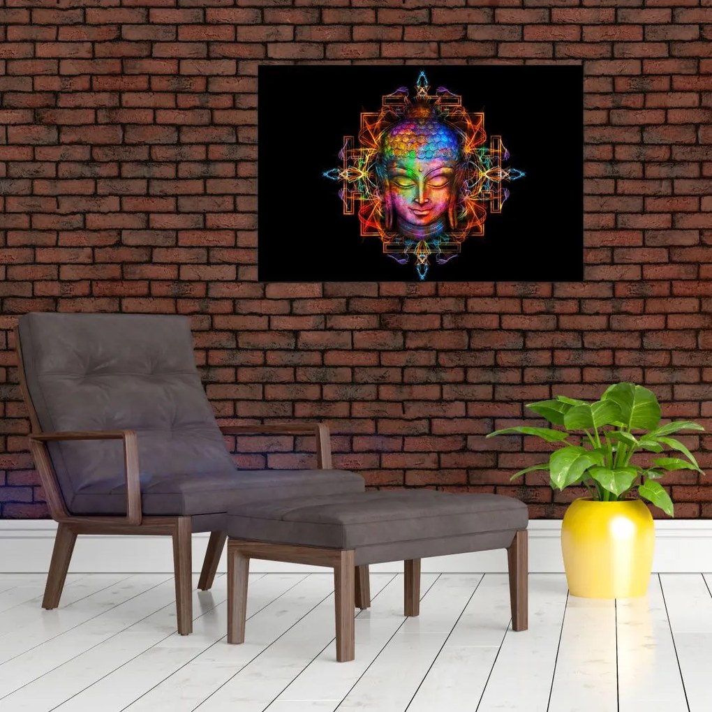 Tablou - Bustul lui Buddha în culori neon (90x60 cm)