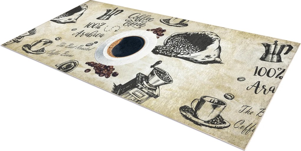 ANDRE 2835 covor lavabil Cafea bucatarie, anti-alunecare - verde / bej