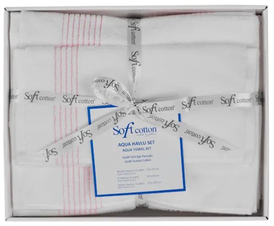 Set cadou prosoape și prosop de corp AQUA, 5 buc Alb – Broderie roz Set (2 buc 33x33cm, 2 buc prosop 45x90cm, prosop de corp 75x150cm)
