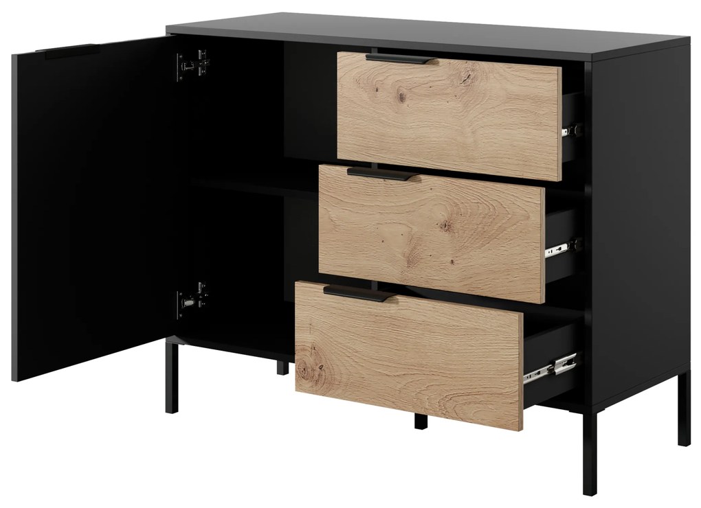 Comodă Rastafa D3S (Stejar artisan + Negru). 1071381