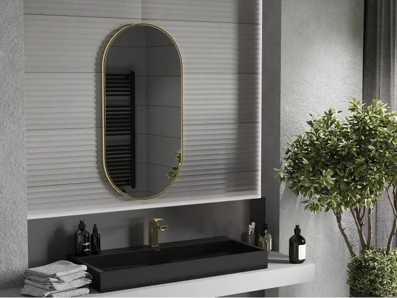 Mexen Loft oglindă ovală de baie 100 x 50 cm, ramă aurie - 9851-100-050-000-50