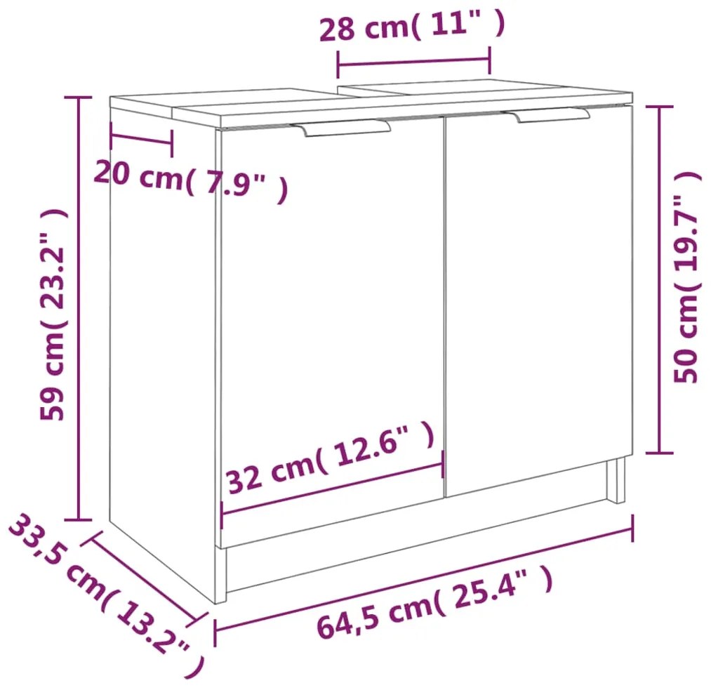 Dulap de baie, sonoma gri, 64,5x33,5x59 cm, lemn prelucrat