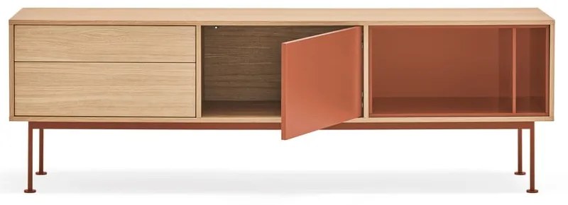 Comodă TV cu aspect de lemn de stejar Teulat Yoko, roșu cărămiziu