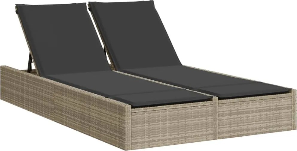 vidaXL Șezlong dublu cu perne, gri deschis, poliratan