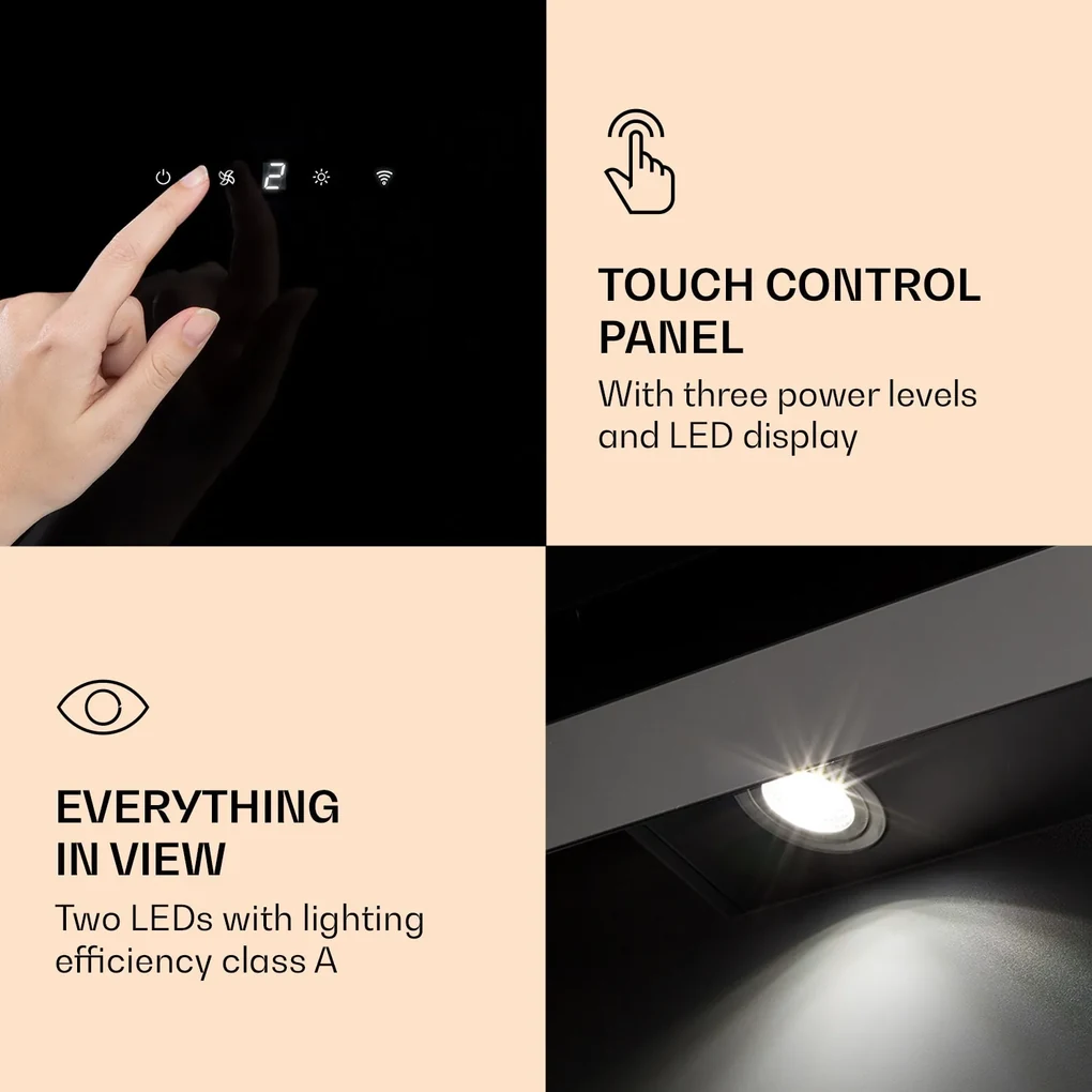 Aurora 60 Smart, Hotă, 550 m³/h, 60 cm, hotă de coș de fum, lumină de fundal, clasa de eficiență energetică A++