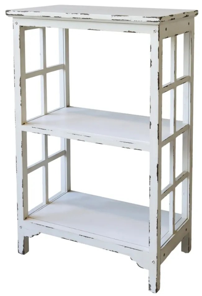 Etajeră vintage cu 3 polițe, finisaj crem antichizat, H90 cm