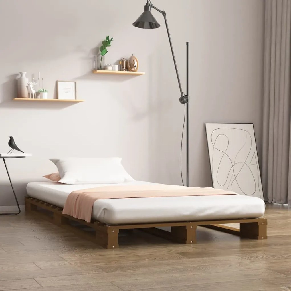 821425 vidaXL Pat din paleți Single 3FT maro miere 90x190 cm lemn masiv pin