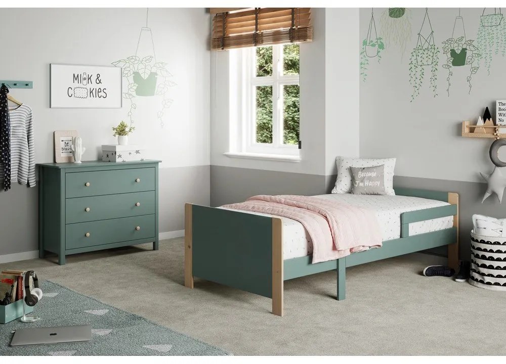 Comodă pentru copii în culoarea petrolului joasă din lemn de pin 100x80 cm Max – Marckeric