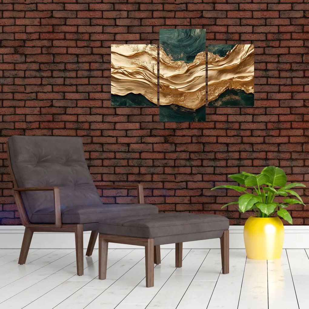 Tablou - Abstracție verde cu auriu II. (90x60 cm)