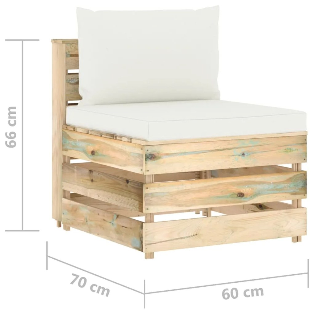 Canapea de mijloc modulara cu perne, lemn verde tratat 1, Crem si maro, canapea de mijloc