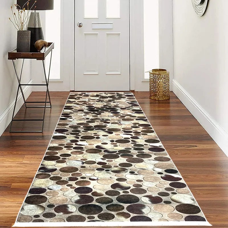 Traversa hol antiderapanta, 80x300 cm, poliester, maro, model cercuri