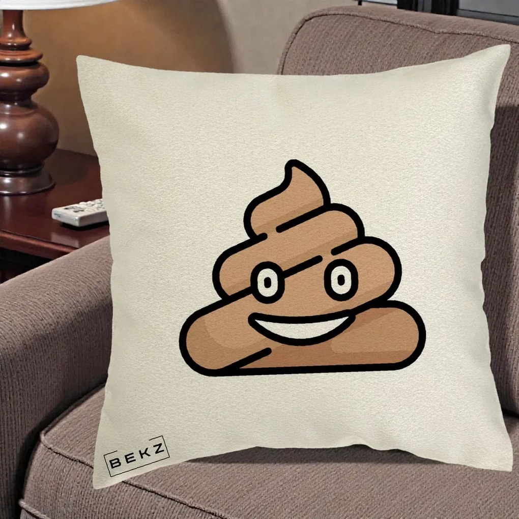Perna Decorativa Emoji Poop Funny, 40x40 cm, Ecru, Husa Detasabila, Perna Inclusa, BEKZ®
