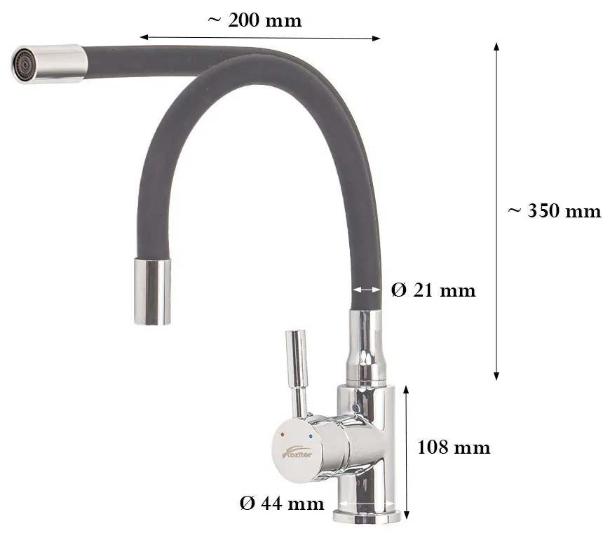 Robinet mixer pentru chiuvetă cu piedestal Corin cu gura de scurgere flexibilă gri