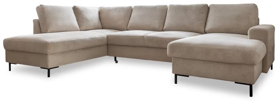 Colțar bej extensibil cu tapițerie din catifea reiată (cu colț pe partea stângă ) Lofty Lilly – Miuform