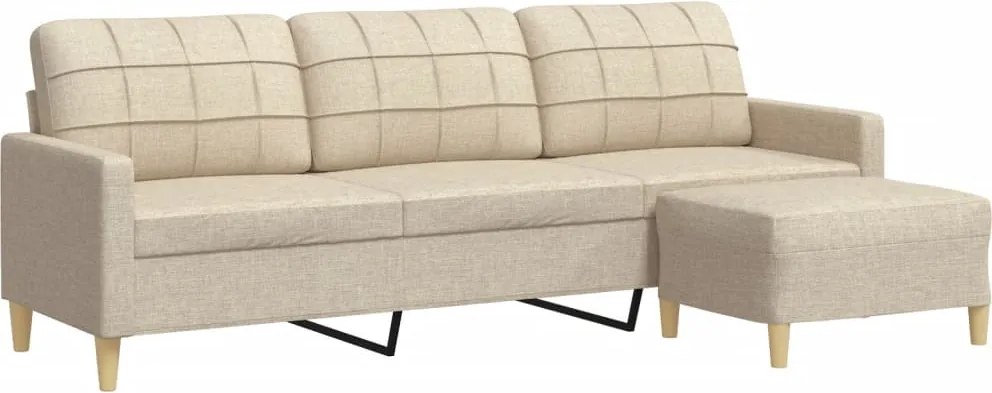 vidaXL Canapea cu 3 locuri și taburet, crem, 210 cm, textil