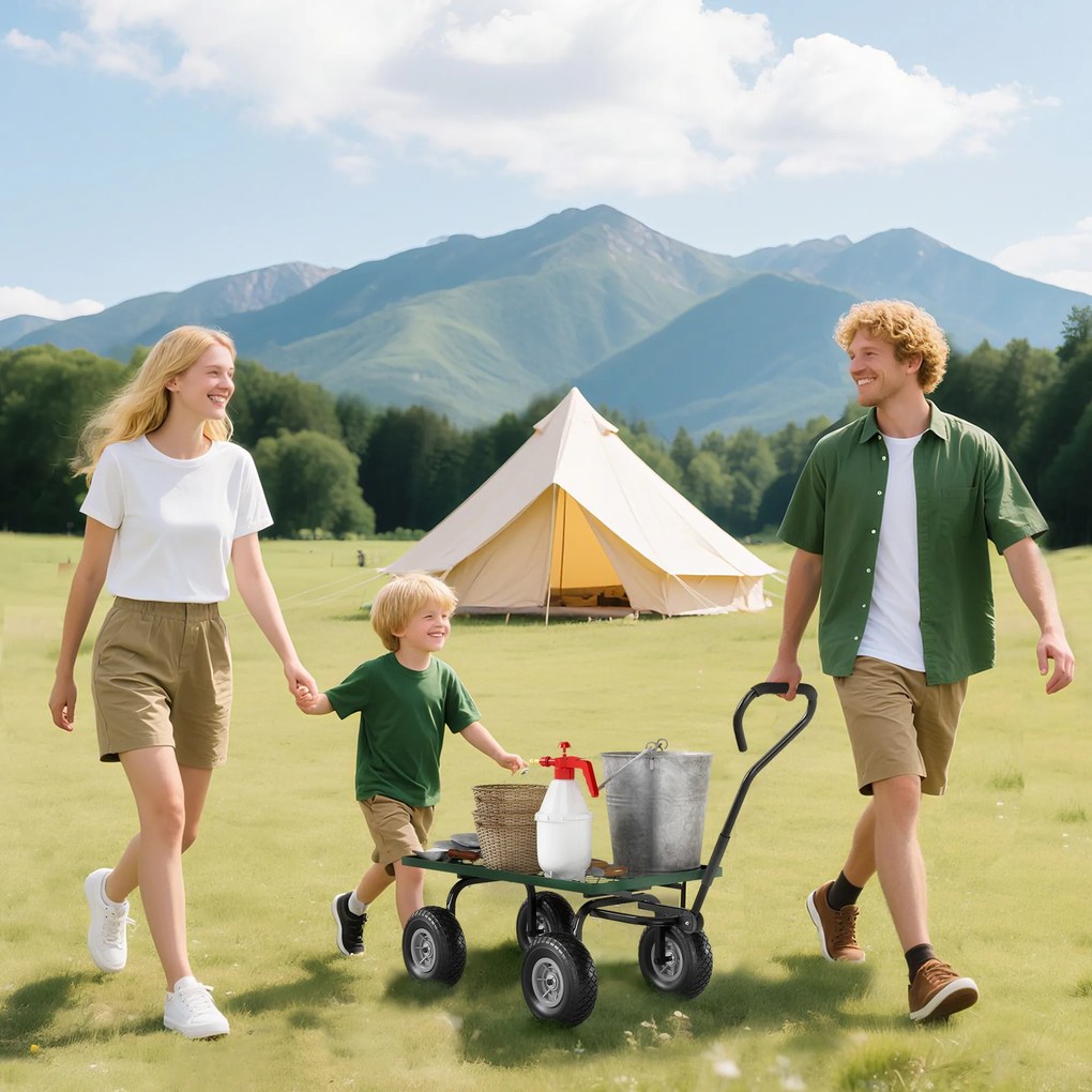 Outsunny Roabă de Grădină cu Mâner și 4 Roți Mari, Capacitate 150 kg, 94x48,5x100 cm, Verde | Aosom Romania