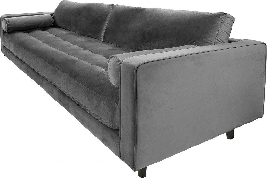 Canapea din catifea Miller, 3 locuri, gri 100x225x84 cm