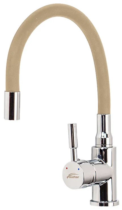 Robinet mixer pentru chiuvetă cu piedestal Corin cu gura de scurgere flexibilă bej