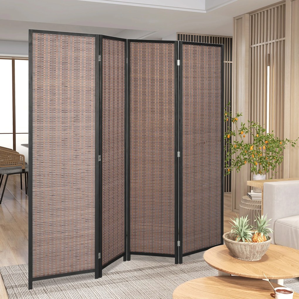 HOMCOM Paravan din lemn divizor de cameră cloison de séparation pliabil 4 panouri 180 x 180 cm maro | Aosom Romania