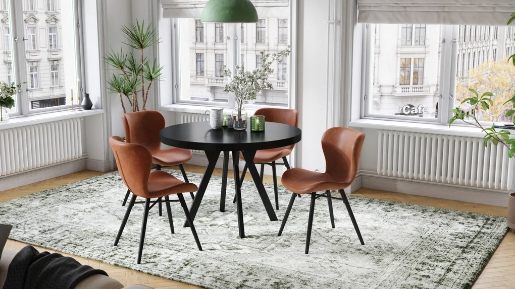 MAZZONI EXPORT ALTEA Piele ecologică Retro Brandy/picioare negre - SCAUN MODERN PENTRU LIVING/SUFRAGERIE/BUCĂTĂRIE/BIROU