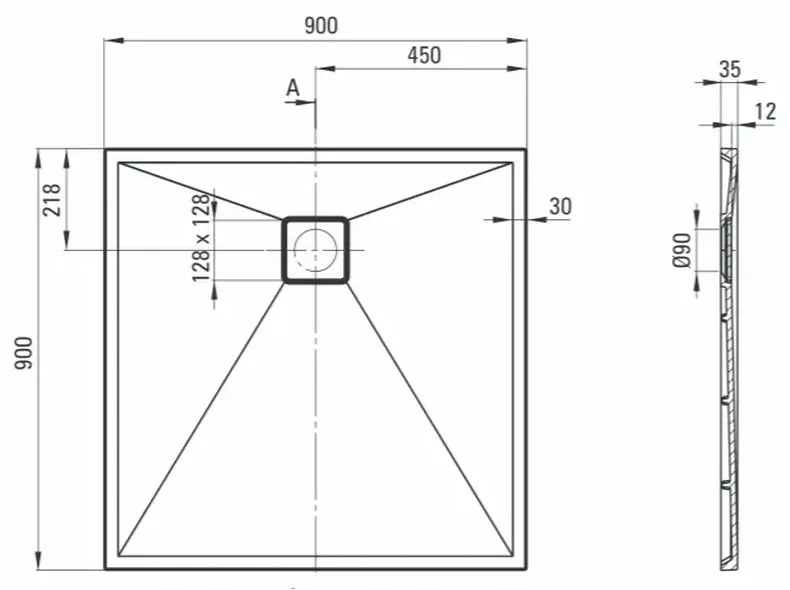 Set cabina dus neagra cu usa culisanta 90x90 cm plus cadita dus compozit Deante, Correo Square