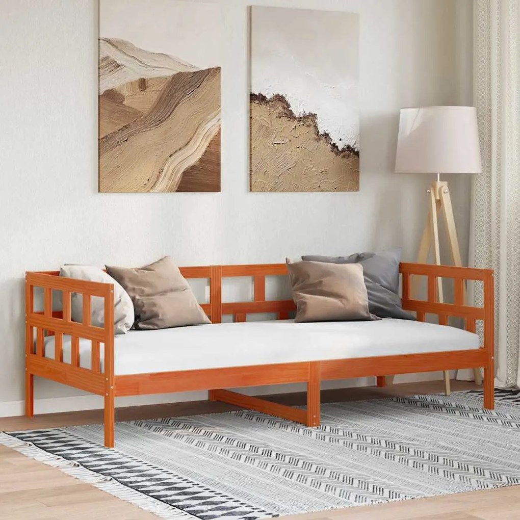 vidaXL Pat de zi fără saltea, maro ceruit, 90x200 cm, lemn masiv pin