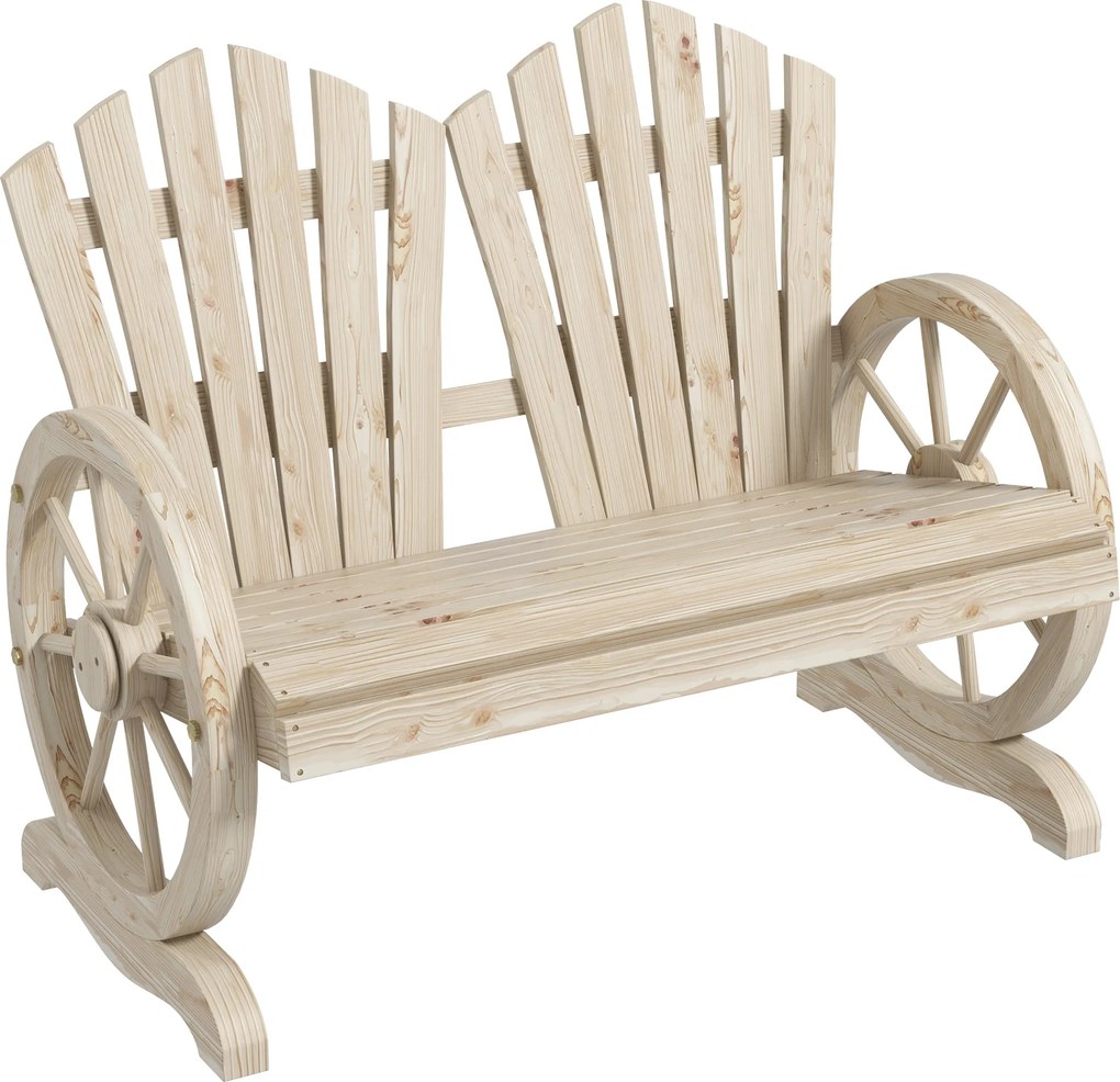 Outsunny Bancă de Grădină pentru 2 Persoane cu Mânere în Formă de Roată, Bancă de Exterior din Lemn de Brad, pentru Terasă și Curte, 108x66x95 cm, Finisaj Lemn Natural | Aosom Romania