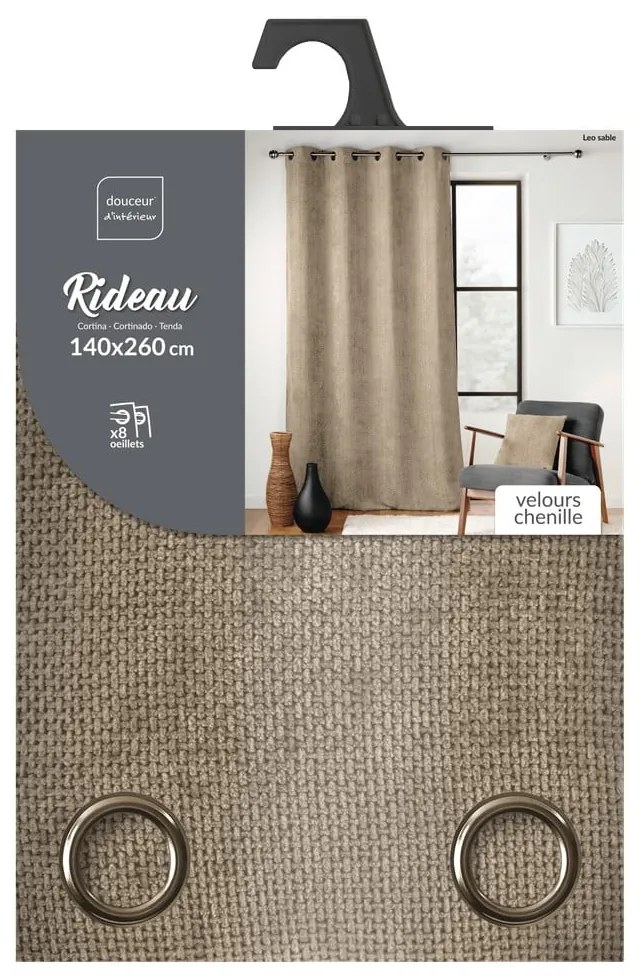 Draperie maro deschis din janilie 140x260 cm Leo – douceur d'intérieur