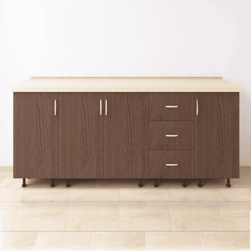 Set Corp Bucatarie L200 x H90 x A50cm, Culoare Wenge, Picioare Reglabile, Blat Termorezistent 2.8 cm
