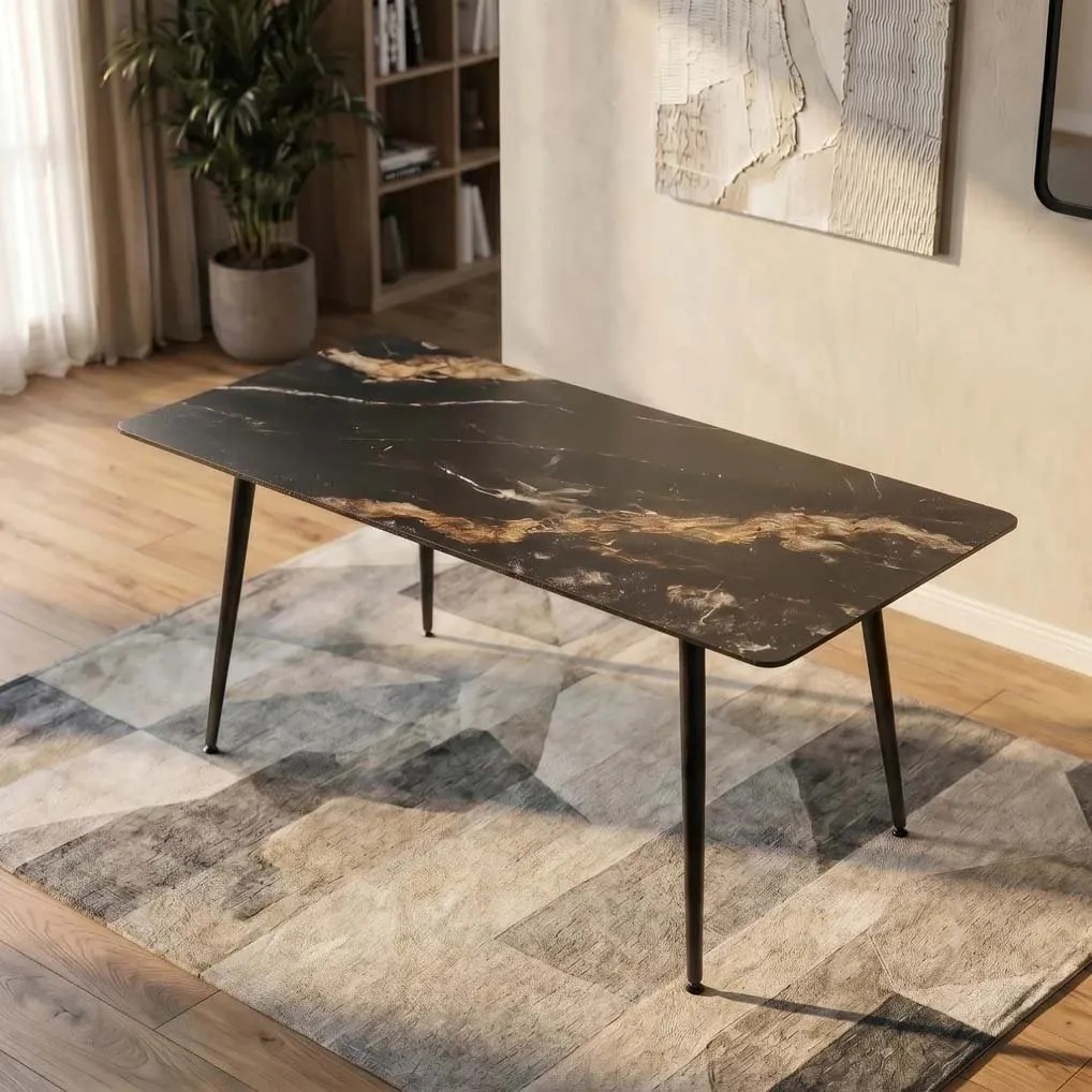 Masa dining cu blat ceramic Milano Aurora Oro 140x80cm
